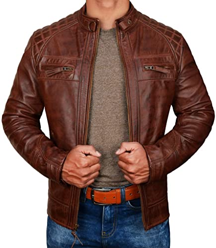 Image of Men Vintage Style Distressed Premium Lambskin Leather Jacket | Black Motorcycle Genuine Cafe Racer Biker Coat
