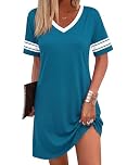 Bresdk Nighties for Women,Women's Nightdresses Nightshirt Short Sleeve Nightwear Dress Soft Cotton Sleep Lounge Loose Casual Summer Nightgowns Blue L