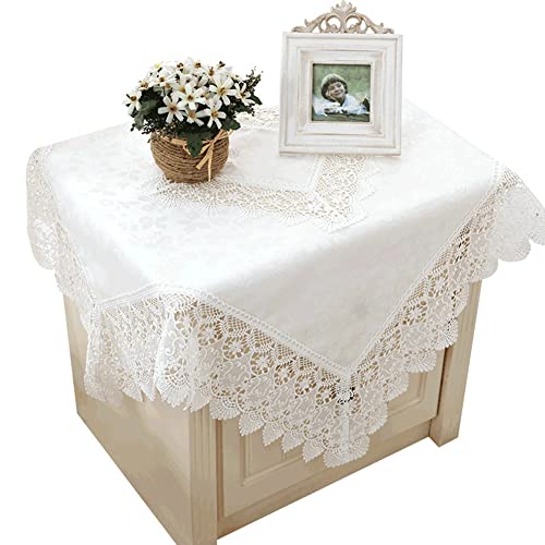 Levylisa Lace Square Tablecloth 23 X 23 Inch Elegant White Bedside Table Cover Embroidery Flower Design Table Overlays Dust Proof Cover Table Cloth Mat Bedroom Decor #TOP27
