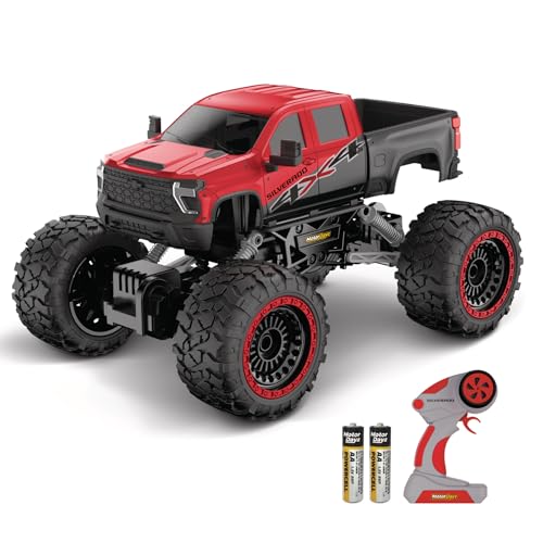 Motor Dayz RC 4WD Heavy Metal Chevrolet Silverado Truck &ndash; 1:14 Scale Remote Control Car, Stamped Metal Body, 2.4GHz Full-Function Radio Control, USB Rechargeable, Ready to Run, Red