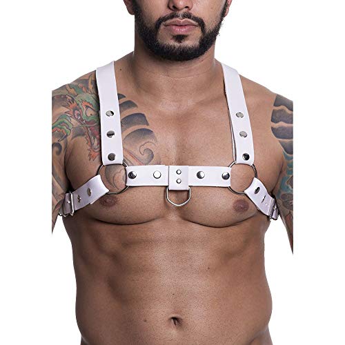 Arreio Harness Masculino Couro Vegano Com Ajustes (Branco)