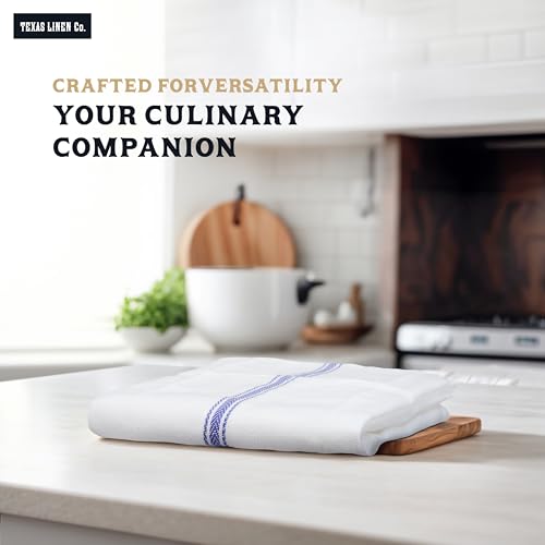 TEXAS LINEN CO. Kitchen Towels Set - 100% Cotton Dish Towels for Kitchen - Pack of 12 Super Absorbent Kitchen Hand Towel - Blue Tea Towels - Quick Dry & Soft Durable Dish Cloths - 15”x25”, Blue Stripe
