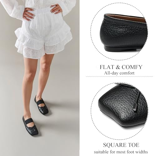 CouieCuies Square Toe Flats for Women Ballet Flats Mary Janes Bowknot Ballerina Dressy Flat Casual Walking Comfort Elastic Band3