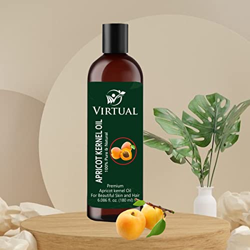 Image of VIRTUAL Pure Apricot Kernel Oil For Shine Hair, Skin Care, Moisturising Dry Skin & Cold Pressed Natural Oil (180ml)-Pack of 2