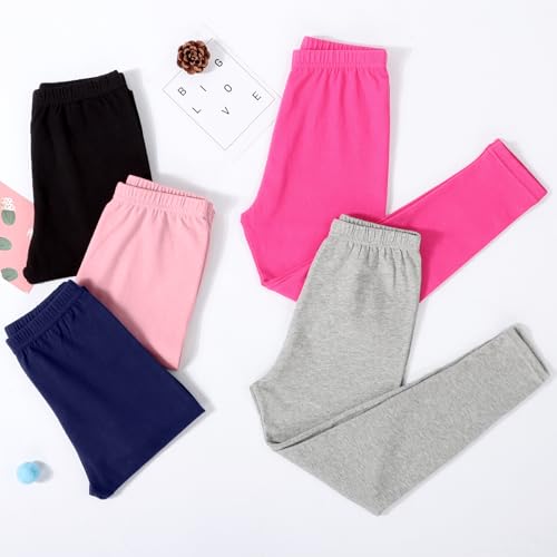BOOPH 5 Pack Girls Leggings Cotton Full Length Stretchy Kids Pants Footless 5-14 Years3