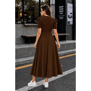 preneum girls womens solid color v neck a line maxi dress for women new year party outfit waist cinched puff sleeve western elegant casual wear availble in plus size