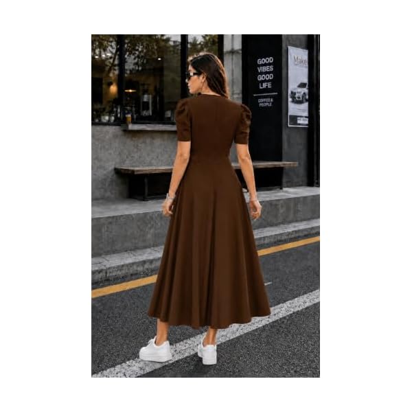 preneum girls womens solid color v neck a line maxi dress for women new year party outfit waist cinched puff sleeve western elegant casual wear availble in plus size