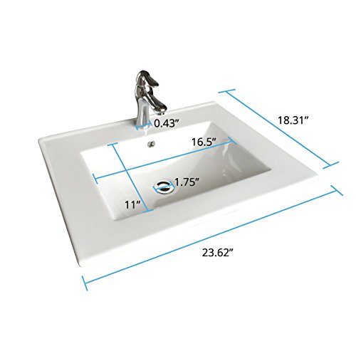Renovators Supply Manufacturing Luke Bathroom Sink 23.62 In. White Porcelain Drop In Sink With Chrome Faucet And Sink Drain #TOP2