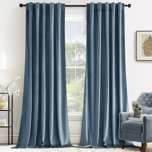 MIULEE Velvet Curtains 84 inches - Luxury Blackout Curtains for Bedroom Living Room Super Soft Light Blue Thermal Insulated Dusty Blue Window Drapes Back Tab, Stone Blue, W52 x L84 inches, 2 Panels