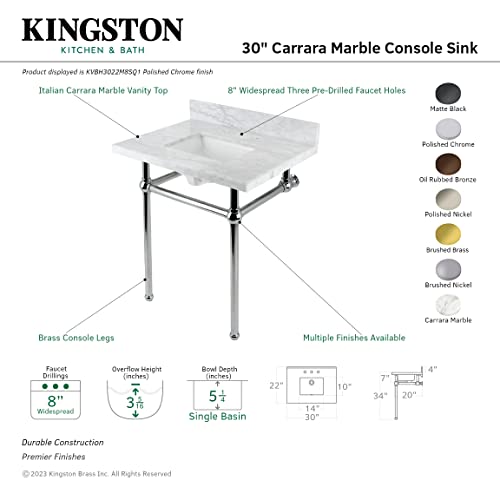 Kingston Brass Kvbh3022M8Sq7 Addington 30" Console Sink Legs (8-Inch, 3 Hole), Marble White/Brushed Brass #TOP2