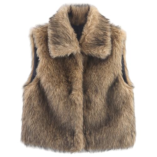 Chaleco de pieles sintéticas corto de invierno con cuello solapa
