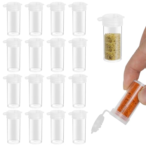 20 Stk Mini Salzstreuer mit Tags, 6g Plastik Salzstreuer mit Klappdeckel, Extra Kleine Ministreuer Gewürzspender, Transparent Salzstreuer Klein für Unterwegs, Reise Camping Gewürze Streuer für Outdoor