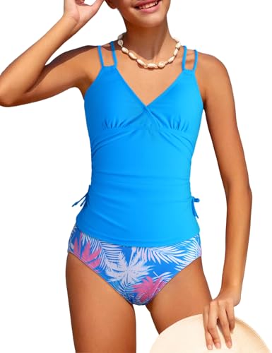 Image of Girls Swimsuit Contrast Trim Cross Back Swimwear Girls Bathing Suit with Padding 7-16Y