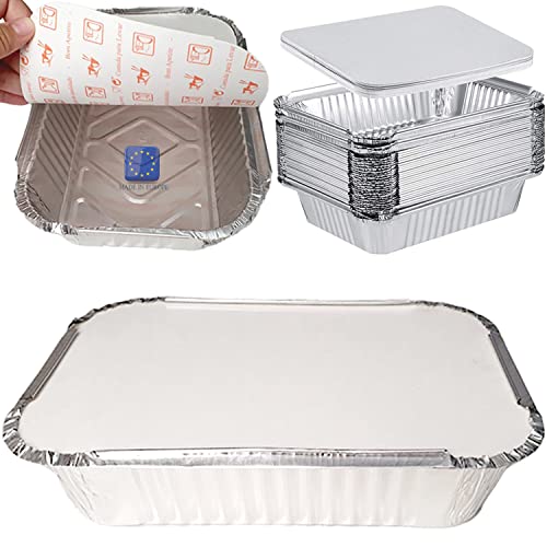 SPECIAL-DAY 25 bandejas grandes de aluminio desechables de 1250 ml con tapa para transporte de alimentos – Congelación – Cocinar