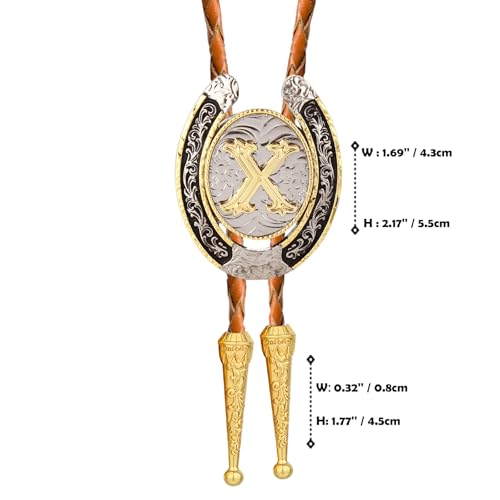 Image of Vintage Western Cowboy Rodeo Initial Letter A-Z Bolo Tie for Men | Premium brown braided leather, adjustable sliding clasp, anti-tarnish alloy pendant, versatile A-Z western bolo tie