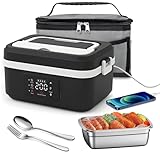 Scaldavivande Elettrico Portatile, Scaldavivande a Batteria Ricaricabile 1L Lunch Box Elettrico, Scalda Vivande per Adulti in Acciaio Inossidabile, Scaldavivande USB con Stoviglie e Borsa Termica