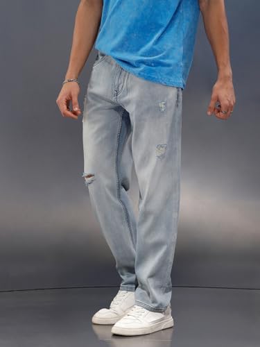 Image of WROGN Men's 100% Cotton Jeans | Anti Fit