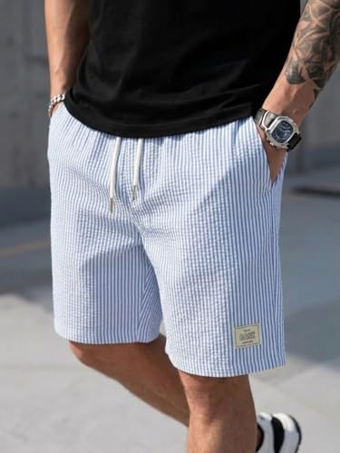Image of Men's Cotton Casual Shorts |Striped Half Pants for Men |Comfortable | Elastic Waist with Drawstring | Lightweight & Comfortable for Beach Vacations, Casual Daily Outings & Sleepwear Bermuda Shorts