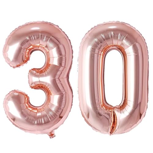 Vthoviwa 32 tum (32 tum) luftballong, siffror 30 roséguld, nummer ballong 30. Födelsedag folieballong, 0123456789,10–19, 20–25, 30, 40, 50, 60, 70, 80, 90, folieballong 30 partydekoration