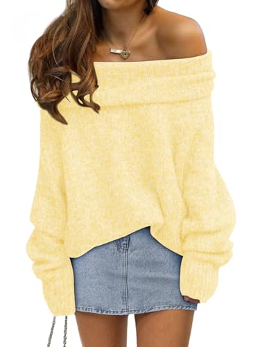 LILLUSORY Off The Shoulder Sweater Oversized Fall Going Out Tops Yellow S