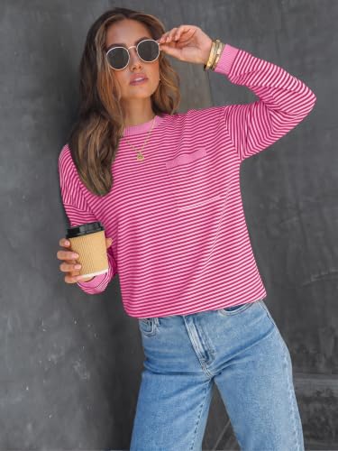 Image of LILLUSORY Womens Striped Lightweight Sweaters 2026 Fall Fashion Outfits | Ladies Trendy Long Sleeve Tops, Work Shirts, Cozy Knit, Office Crewneck Pullover, Cute Teacher Clothing, Old Money Clothes