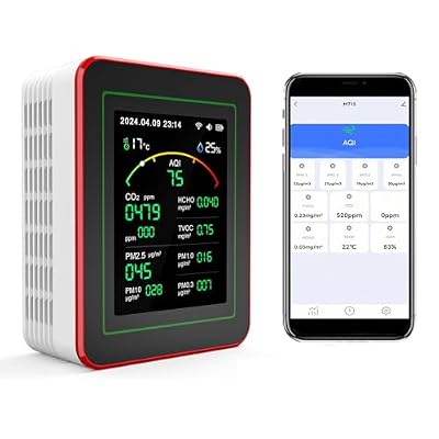 Medidor de Calidad del Aire Interior 15 en 1 con App - 2 Chips Sensores Precisos de CO2,PM2.5/PM10,HCHO,TVOC | Alertas en Tiempo Real y Análisis para la Salud | Fácil Lectura,Ideal para Hogar,Oficina