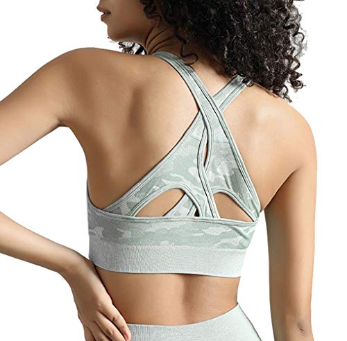 Dutte Dutta Women Workout Bra Camo Seamless Breathable Yoga Gym Wear Green Size L