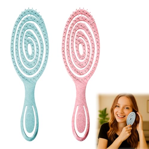 2PCS Hair Brush Set, Detangle Hairbrush, Hairbrushes for Women, Anti-Static Hair Brush, Men and Kids – Gentle on Wet or Dry Tousle, Ideal for All Tousle Types (Pink+Blue)