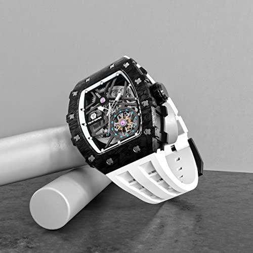 Image of TSAR BOMBA Men's Automatic Watch Tonneau Luxury Skeleton Watches for Men Mechanical 50M Waterproof Analogue Watches Mens Unique Cool Square Big Face Dial Wristwatch with Silicone Strap Band