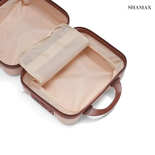 Image of SHAMAX Hard Shell Mini Luggage Cosmetic Case - Portable Vanity Case (30x30x15 cm) Travel Makeup Organizer with TSA Number Lock, Gift for Women and Girls (Beige Brown)