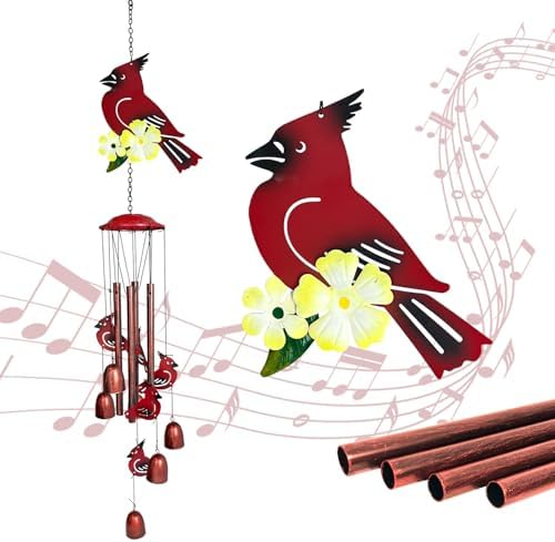 HONGLAND Cardinal Wind Chimes for Outside, Metal Windchimes Outdoors, Standing Cardinal Gifts for Home/Garden Decor, Memorial Wind Chimes for Women/Men, Durable Chimes for Outdoor