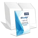 Stazilix 24 Pack Acrylic Sign Holder 8.5x11, Standing L-Shape Vertical Menu Holder Stand, Flyer Display Stand, Table Paper Holder, Plastic Sign Display Stand for Restaurants, Store, Office