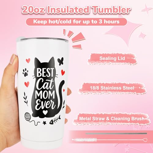 Cat Lover Gift Set for Women - 9-Piece Kit with Tumbler, Candle, Bag - Image 3