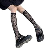 ASHEET Damenstrümpfe 3Pc Fishnet Strümpfe Hohl Aus Frau Socken Transparent Knie Hohe Socken Kawaii Long Socken Stil Gotik