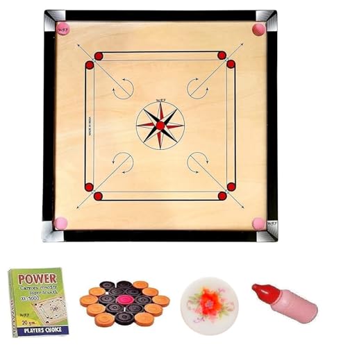 Image of WRF Superior Matte Finish Practice Carrom Board for Serious Professional Practice with Coins Striker and Powder Black New(32inch Carrom with Vixen Ludo VL-04)