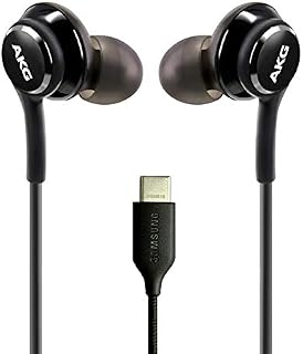 ElloGear 2022 Earbuds Stereo Headphones for Samsung Galaxy Note 10, Note 10+, Galaxy S10, S9 Plus, S10e - Designed by AKG - Braided Cable with Microphone and Volume Remote Type-C Connector - Black