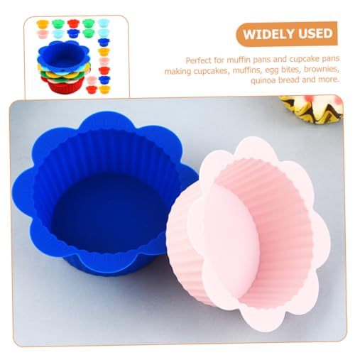 24 pezzi Pirottini Muffin in Silicone Riutilizzabili Antiscivolo e Termoconduttivi con Etichette Forma di Fiore per Cupcake Pane e Dolci Creativi - immagine 3