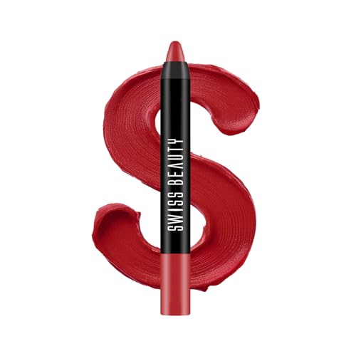 Image of Swiss Beauty Matte Long Lasting Stay Maxx Lip Crayon Lipstick | Matte Finish | 12-Hour Stay | Smudge Proof | Lightweight | Shade-Hot Red, 3.5g
