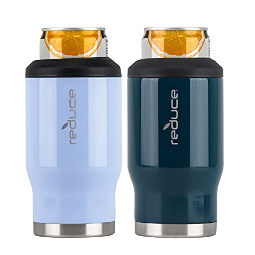 Reduce Can Cooler – 4-in-1 Stainless Steel Can Holder & Beer Bottle Holder, 4 Hours Cold – The Drink Cooler For 12oz Slim Cans, Regular Cans, Bottles & Mixed Drinks – Glacier & Dark Web, Opaque Gloss