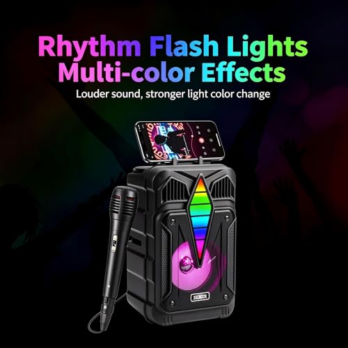 Portable Karaoke Machine, Bluetooth Speaker with Wired Microphone, LED Party Lights, FM Radio, TWS Pairing, Rechargeable Wireless Speaker for Kids Adults Home Party Outdoor Birthday-Blue - image 5