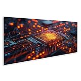 islandburner Prime Bild auf Leinwand Leuchtender Fingerabdrucksensor auf Mikrochip für Wohnzimmer Technikbegeisterte Elektronikladen Bilder Wandbilder Poster
