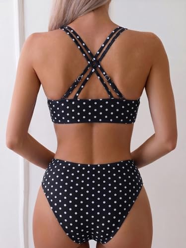 Image of Fanuerg Women's Sexy V Neck Bikini Sets Hollow Out Two Piece Swimsuits Cutout Mid Waist Bathing Suit