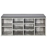 Meerveil Schuhbank, Schuhschrank mit Sitzkissen aus E1 Holzspanplatte Flur Diele Schuhregal 104 x 45 x 30 cm (Grau)