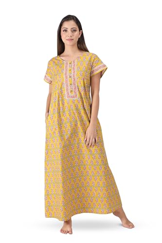Image of NIHSAMAH Cotton Nighty for Women with Pocket, Premium Printed Long Nighty | Comfortable & Fancy Sleepwear /Nightwear