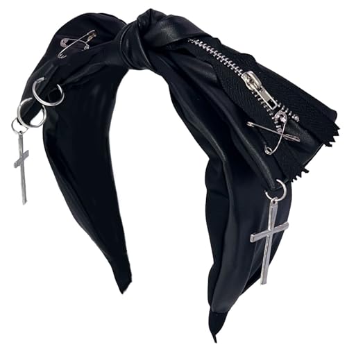 ATekatac Women Leather Headband Steampunk Spiked Headband Gothic Hairband (Zipper Black)