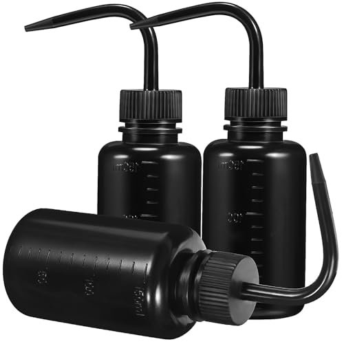 SHOWERORO 3 piezas Botellas Exprimibles para Riego de Plantas de Negras con Tapa Curvada Sellado Seguro y Plástico PE Duradero Portátil