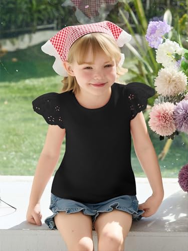 Haloumoning Toddler Baby Girl Ruffle Short Sleeve T Shirts Kids Crew Neck Casual Tops Blouses Basic Tee 9M-8Y Black