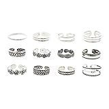 Juego de anillos redondos de 12 piezas, anillo de cúpula simple, diferentes estilos, todo plateado.