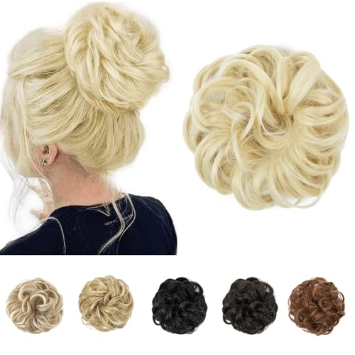 Messy Bun Hair Scrunchie, Updo Hair Accessory (613# Bleach Blonde, 1 Count)