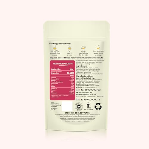 Image of Kaayu Rituals Women PCOD, PCOS Relief Herbal Infusion Tea With Nettle, Peppermint & Chamomile | Supports Hormonal Balance, Menstrual Cycles | Improves Metabolism & Digestion, 20 Pyramid Tea Bags(40g)